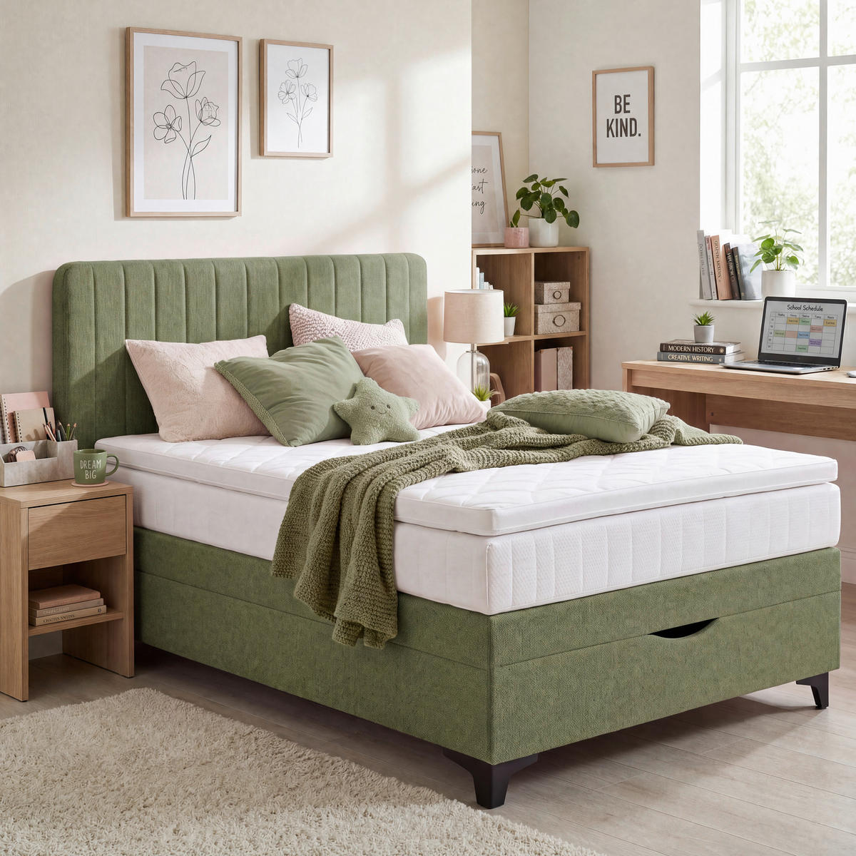BOXSPRINGBETT 140/200 cm,  in Dunkelgrün  - Dunkelgrün/Schwarz, KONVENTIONELL, Kunststoff/Textil (140/200cm) - Welnova
