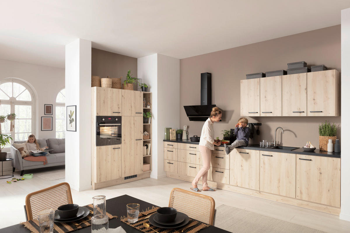 ECKKÜCHE 215/420 cm  in Schwarz, Eichefarben  - Eichefarben/Schwarz, Basics, Holzwerkstoff/Metall (215/420cm) - Venda