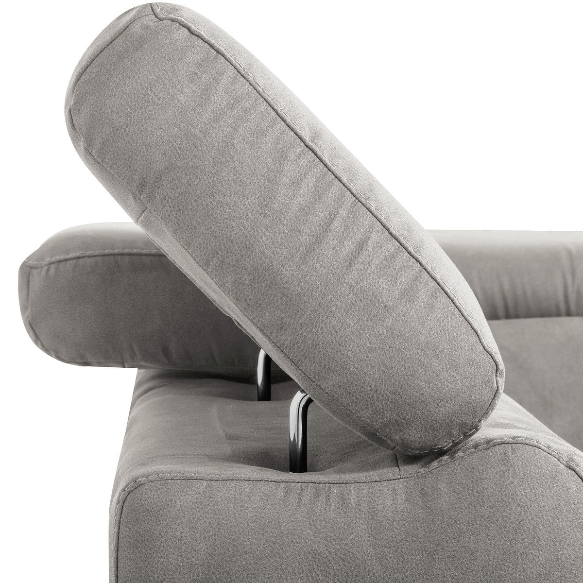 ECKSOFA SONO in Lederlook Grau Bettkasten, Armteilverstellung, Kopfteilverstellung  210/265 cm  - Chromfarben/Grau, Design, Textil/Metall (210/265cm) - Livetastic