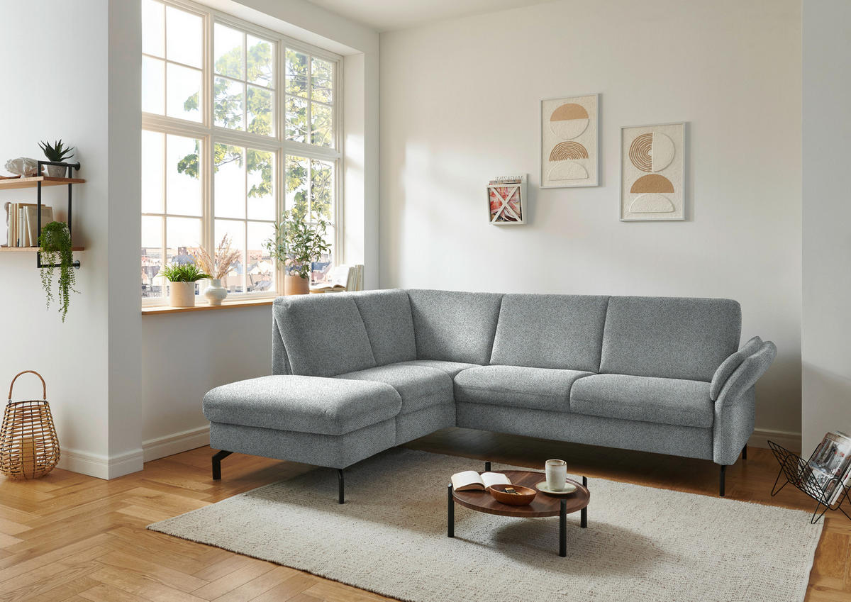 ECKSOFA in Flachgewebe Hellgrau  - Hellgrau/Schwarz, Konventionell, Textil/Metall (190/241cm) - Beldomo Comfort