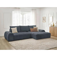 ECKSCHLAFSOFA EVEREST  mit Rücken echt, Armteil links, Armteil rechts Struktur Dunkelblau  - Schwarz/Dunkelblau, MODERN, Kunststoff/Textil (318/180cm) - Livetastic