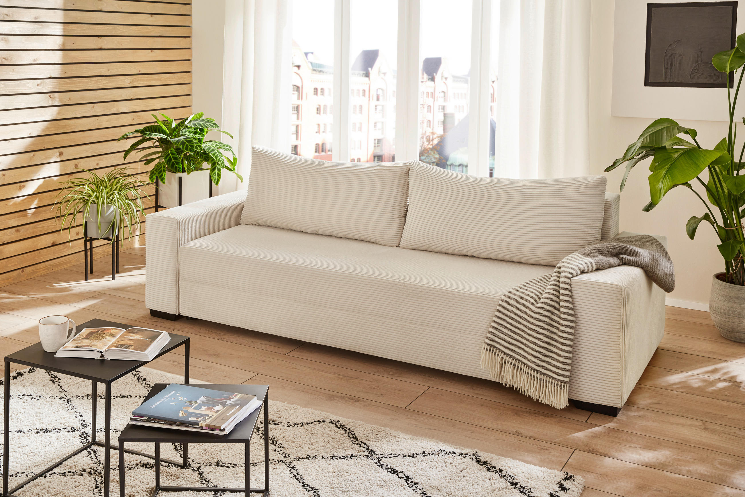 SCHLAFSOFA Cord Naturfarben  - Schwarz/Naturfarben, KONVENTIONELL, Kunststoff/Textil (240/72/95cm) - Carryhome