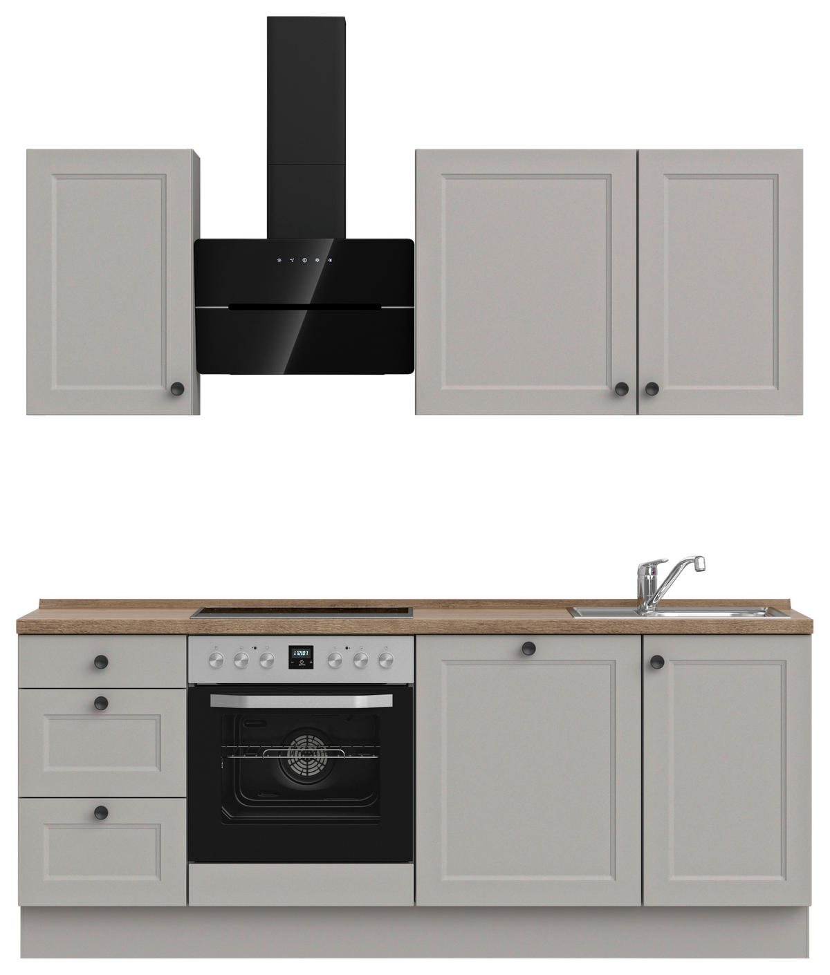 KÜCHENBLOCK 210 cm   in Grau, Eiche dunkel  - Eiche dunkel/Schwarz, MODERN, Holzwerkstoff/Metall (210cm) - Nobilia