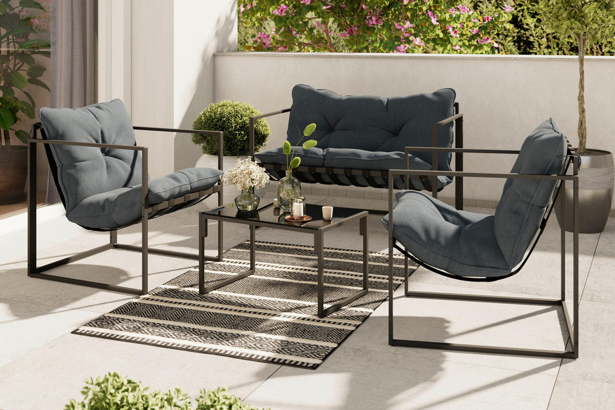 LOUNGE ÉTKEZŐGARNITÚRA 4 részes   114/67/70 cm  - fekete/sötétszürke, Trend, Üveg/textil (114/67/70cm) - Ambia Garden