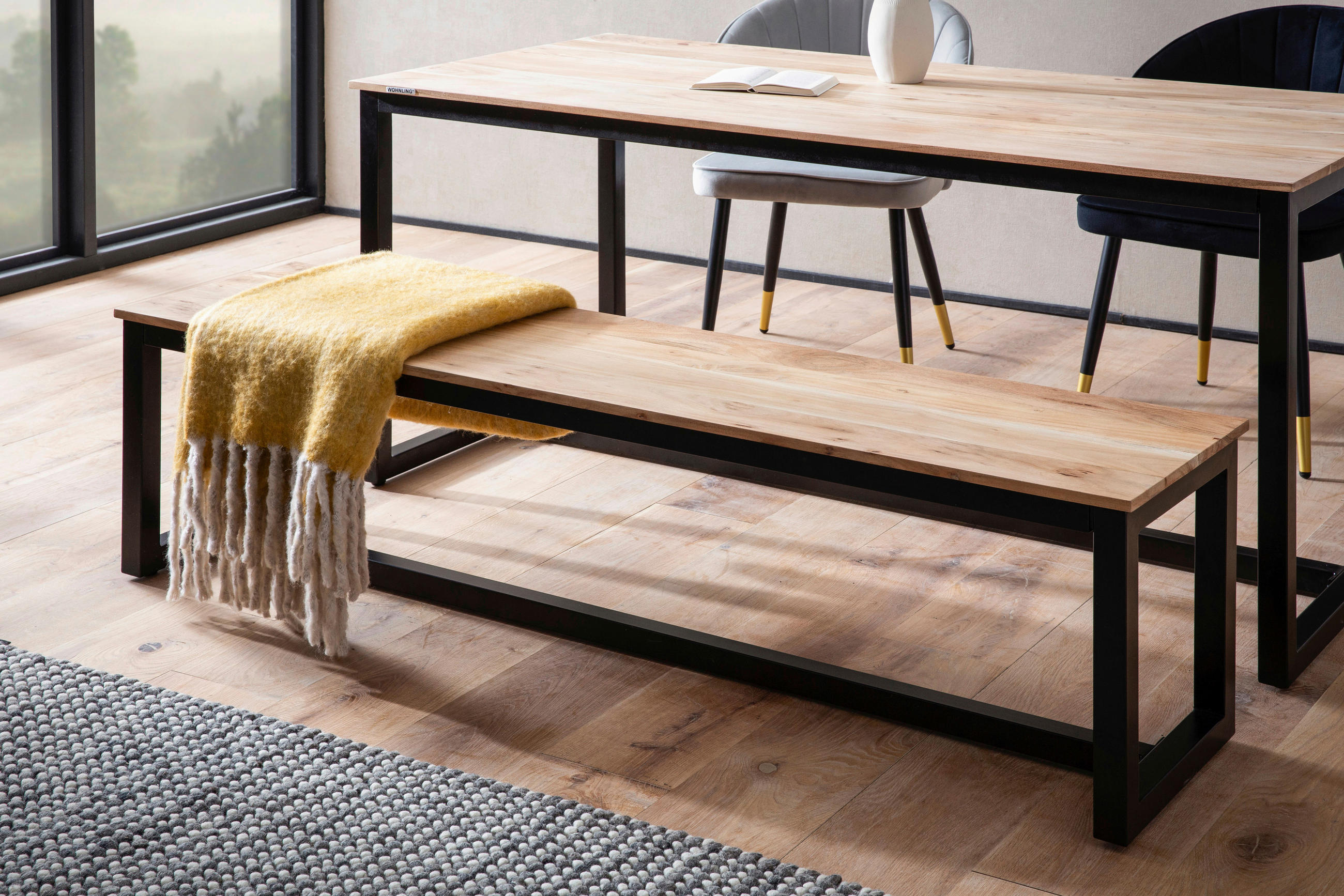 SITZBANK in Holz Akaziefarben  - Schwarz/Akaziefarben, Design, Holz/Metall (160/45/40cm) - MID.YOU