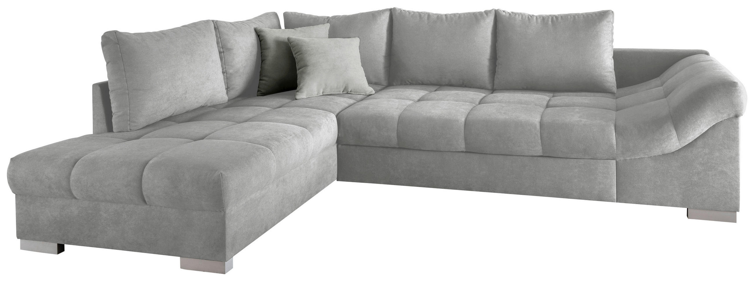 ECKSCHLAFSOFA  in Mikrofaser Hellgrau  - Silberfarben/Hellgrau, Design, Holz/Textil (202/298cm) - P & B