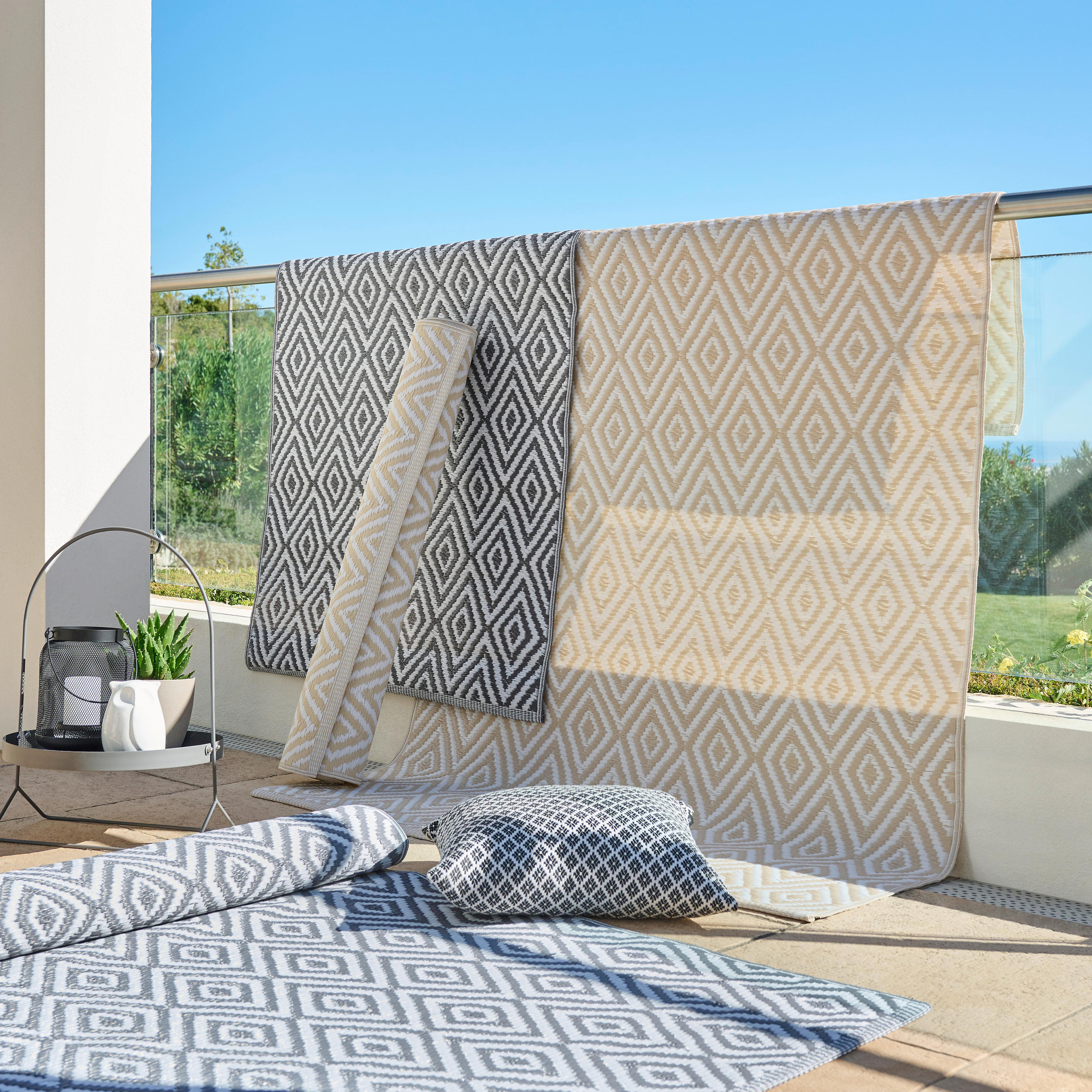 OUTDOORTEPPICH 90/150 cm Ibiza Grau, Weiß  - Weiß/Grau, Trend, Textil (90/150cm) - Boxxx