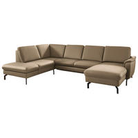 WOHNLANDSCHAFT Echtleder Khaki  - Khaki/Schwarz, Konventionell, Leder/Metall (224/306/168cm) - Beldomo Premium