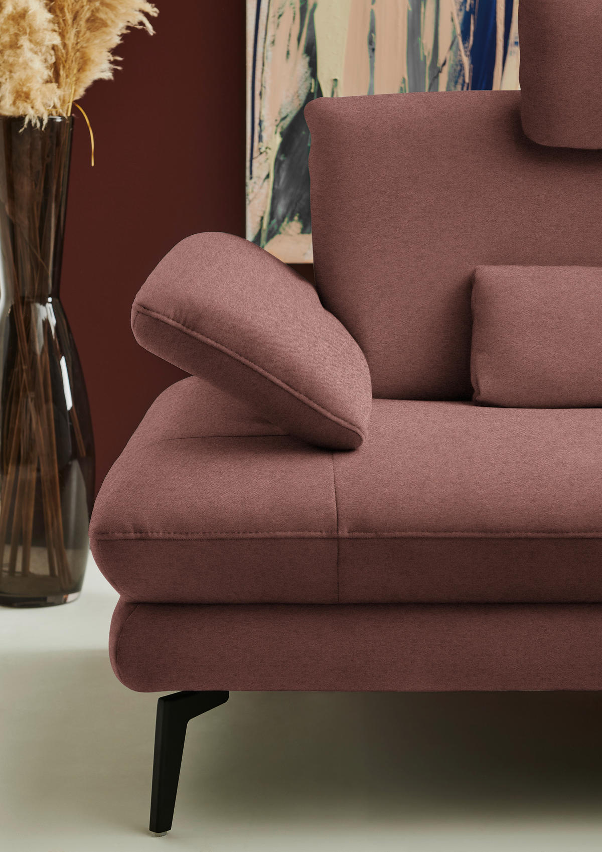 ECKSOFA Chenille, Flachgewebe Weinrot  - Weinrot/Schwarz, Design, Textil/Metall (284/180cm) - Dieter Knoll