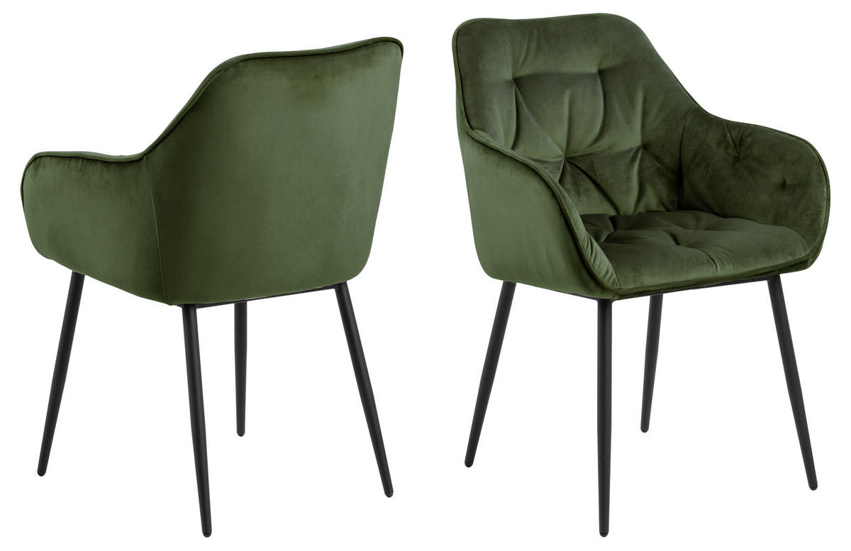 STOL MED ARMSTÖD stål velour  - grön/svart, Trend, metall/textil (58/83/55cm)
