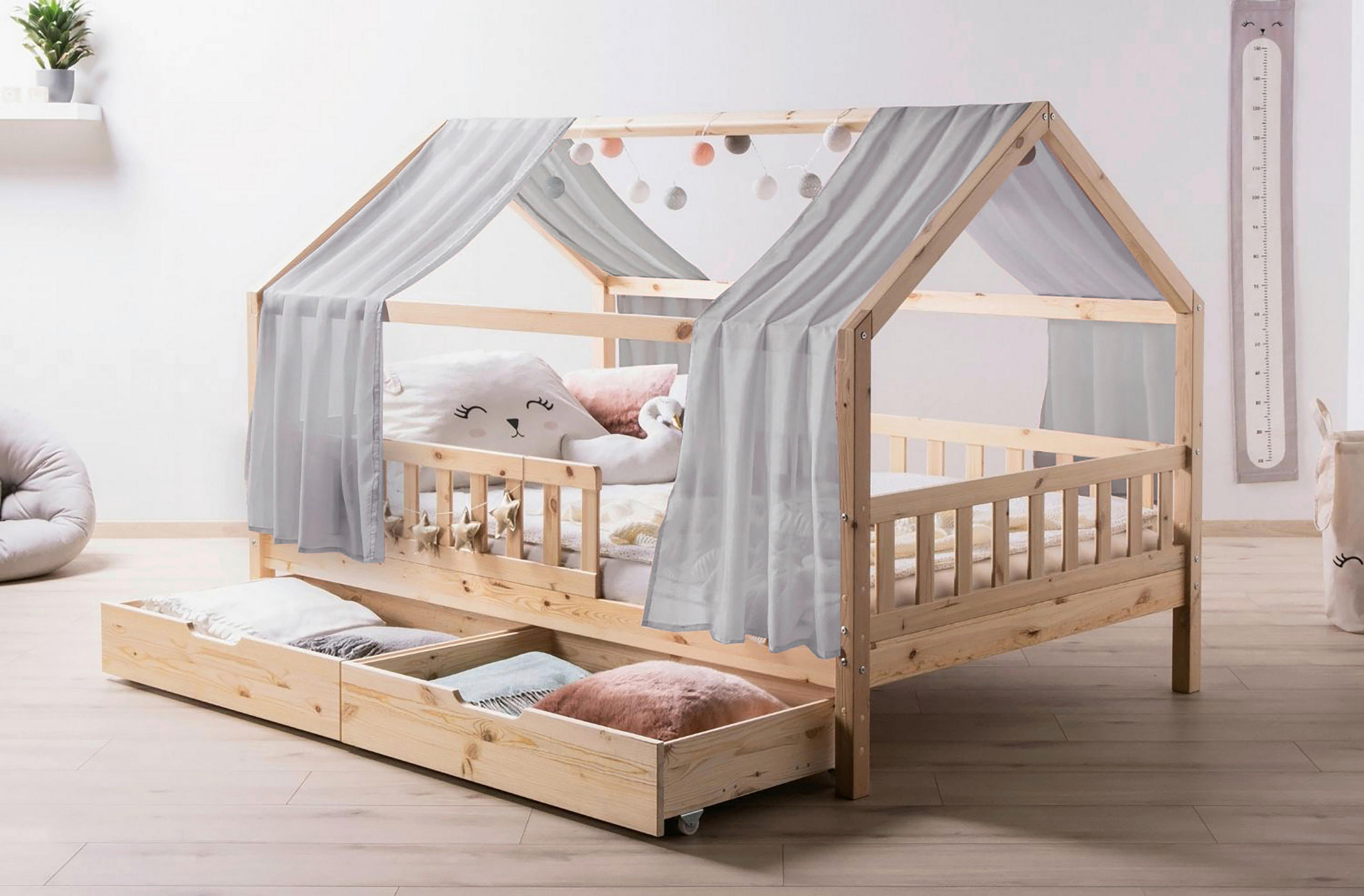 HAUSBETT 100/200 cm,  in Grau, Naturfarben  - Naturfarben/Grau, MODERN, Holz/Textil (100/200cm) - MID.YOU