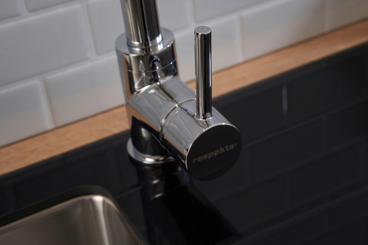 SPÜLE 1720NEWYORK86X50S  - Schwarz, Trend, Glas/Metall (86/21/50cm) - Respekta