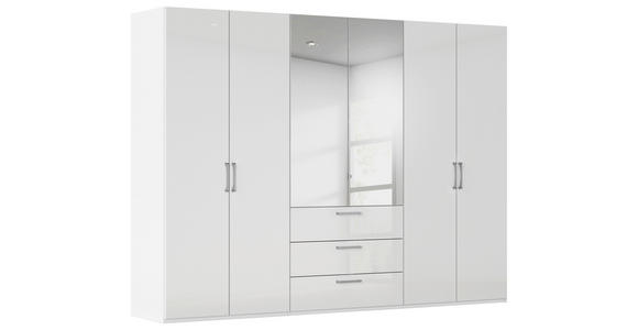 DREHTÜRENSCHRANK 301/235/61 cm,  in Weiß, Weiß Hochglanz, 6-türig  - Chromfarben/Edelstahlfarben, Basics, Glas/Holzwerkstoff (301/235/61cm) - Novel