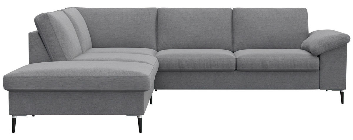 ECKSOFA Grau Chenille, Webstoff, Flachgewebe  - Schwarz/Alufarben, Design, Textil/Metall (225/247cm) - Livetastic