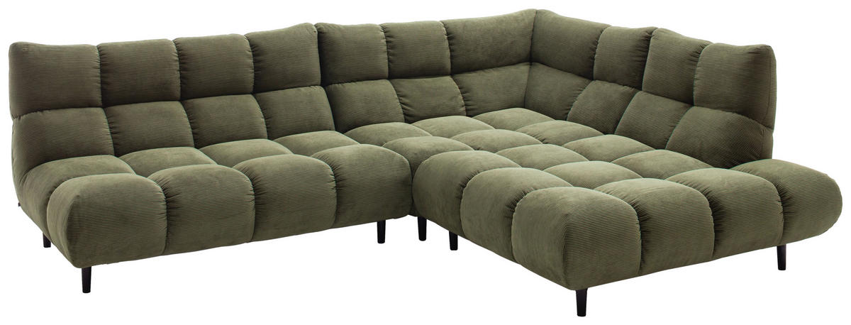 ECKSOFA Feincord Schilfgrün  - Schilfgrün/Schwarz, Design, Holz/Textil (288/215cm) - Pure Home Lifestyle