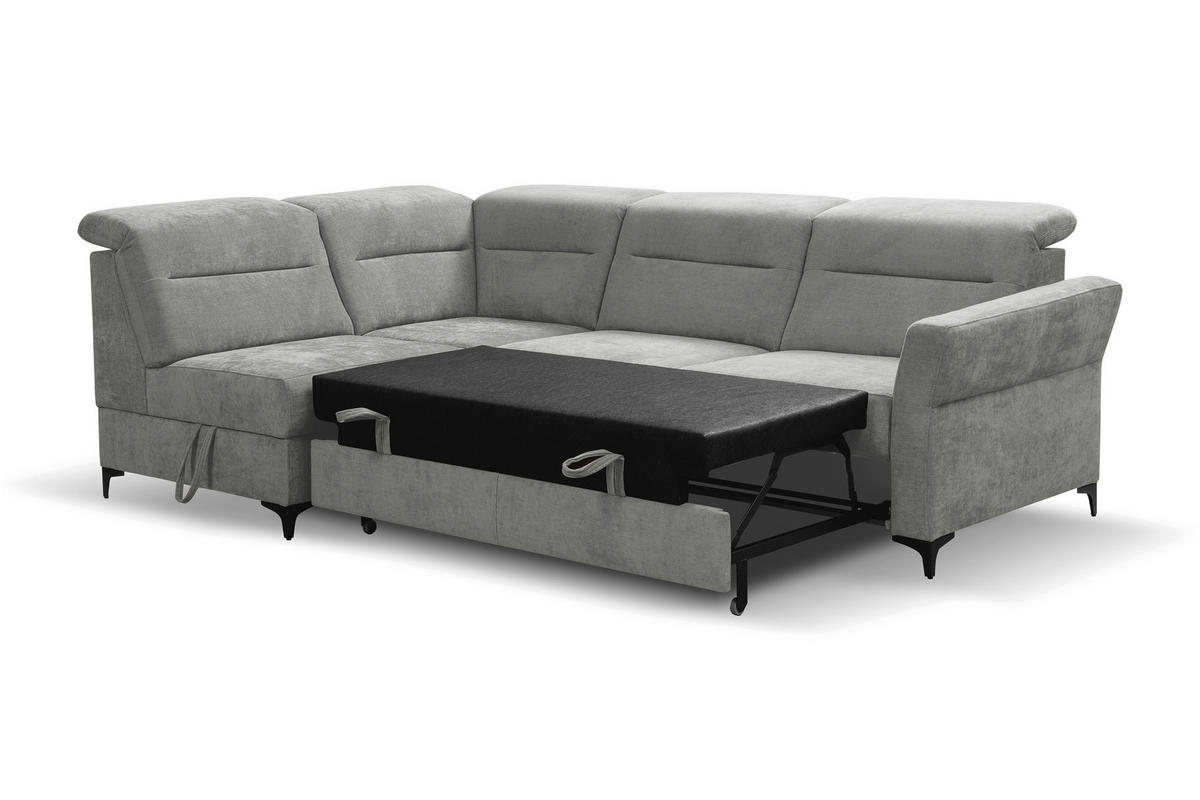 Ecksofa inkl. Funktionen Grau Webstoff  - Schwarz/Grau, KONVENTIONELL, Textil/Metall (177/272cm) - Stylife