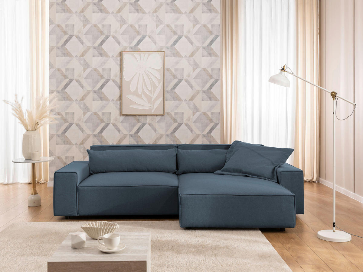 ECKSOFA Curduroy in Webstoff Blau Rückenkissen  251/142 cm  - Blau/Schwarz, Design, Kunststoff/Textil (251/142cm) - P & B