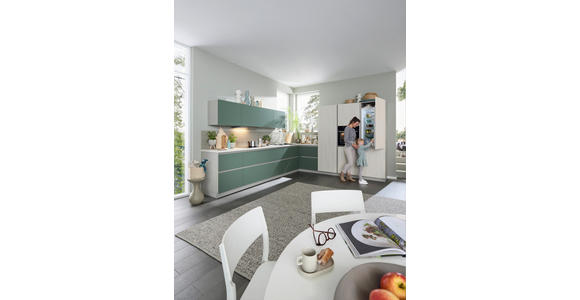 EINBAUKÜCHE - Eiche Bianco/Grün, Design, Holzwerkstoff - Novel