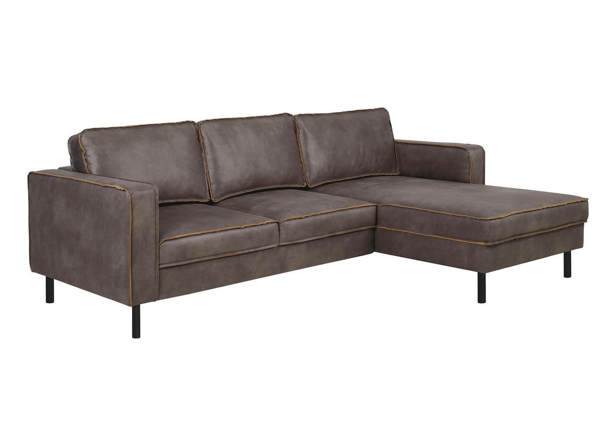 ECKSOFA WATKINS Dunkelgrau Echtleder Lederlook, Mikrofaser  - Dunkelgrau/Schwarz, MODERN, Leder/Textil (232/161cm) - Trendmanufaktur