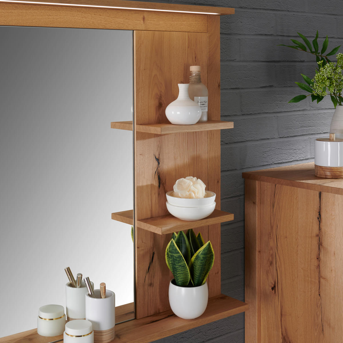 BADEZIMMER  in 120 cm  - Weiss/Eichefarben, Modern, Glas/Holz (120cm) - Landscape