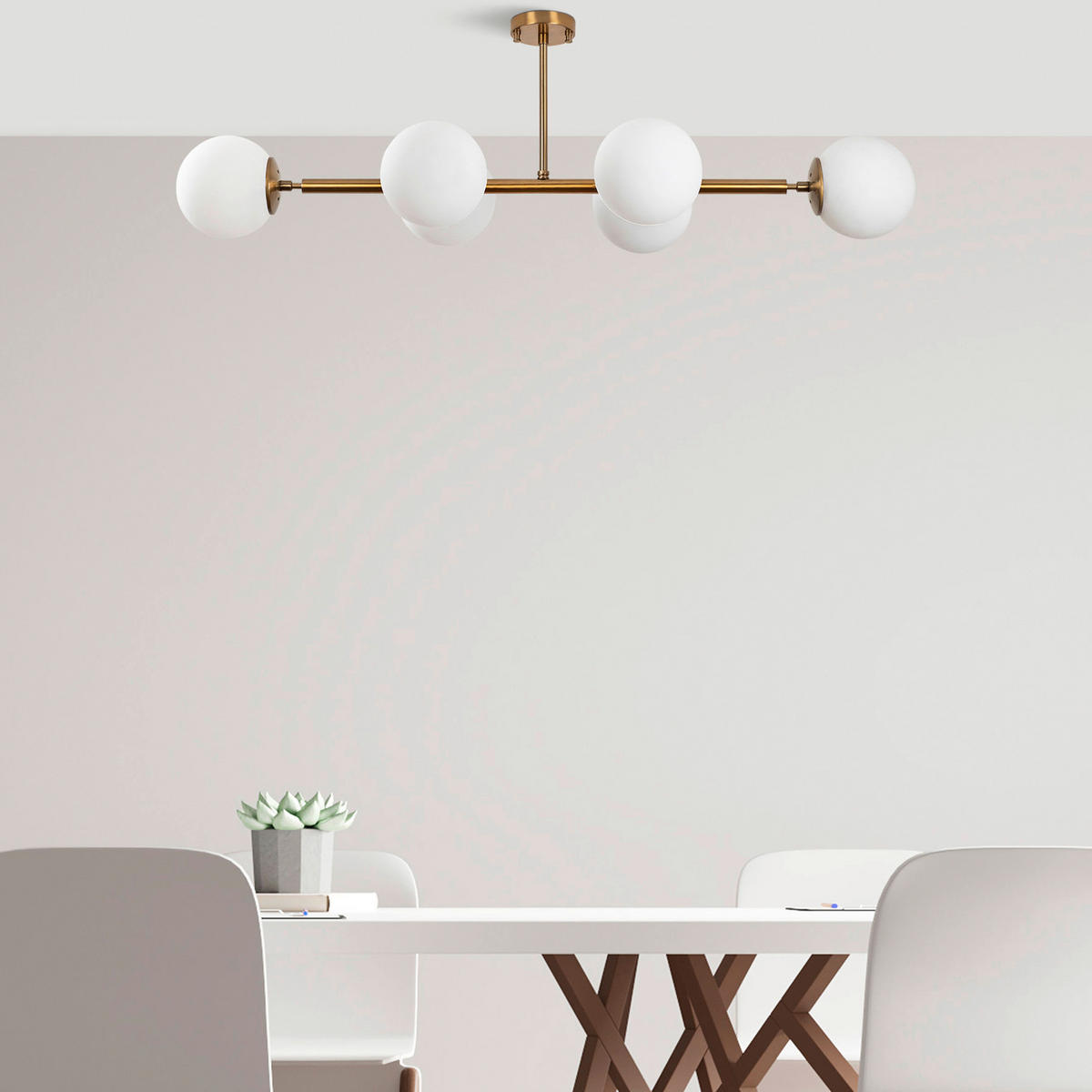 DECKENLEUCHTE 110/40/35 cm   - Goldfarben/Weiß, Trend, Glas/Metall (110/40/35cm) - P & B