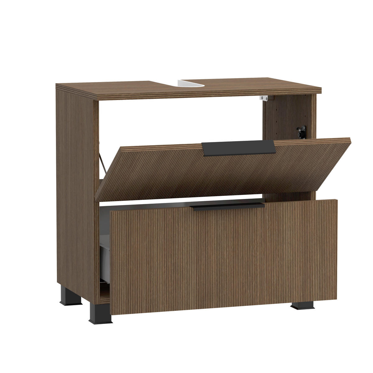 BADEZIMMER 2-teilig  in 60 cm  - Dunkelbraun/Schwarz, Natur, Glas/Holzwerkstoff (60cm) - Held