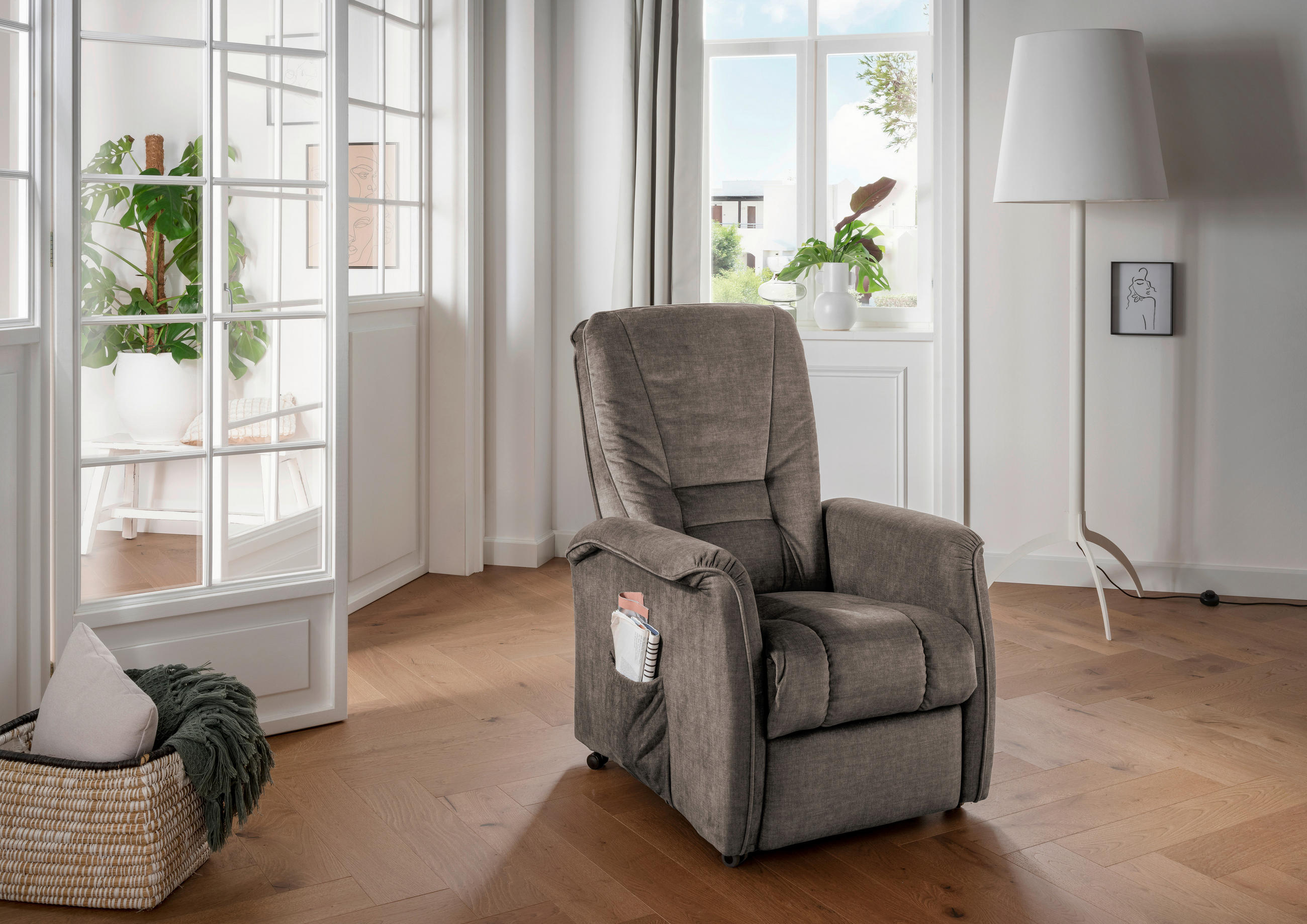 FERNSEHSESSEL in Velours Braun  - Schwarz/Braun, Design, Kunststoff/Textil (77/107/88cm) - Livetastic