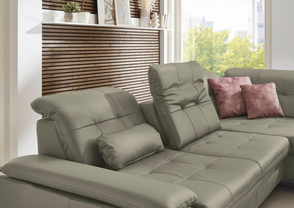 ECKSOFA Echtleder Hellgrau  - Hellgrau/Alufarben, Design, Leder/Metall (309/211cm) - Beldomo Speed