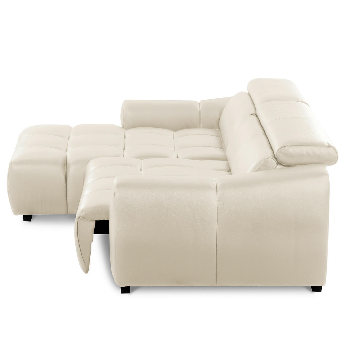 ECKSOFA 177/274 cm AVEIRO in Echtleder Creme Bettkasten, Kopfteilverstellung, Sitzvorzug  177/274 cm  - Creme/Schwarz, Design, Leder/Kunststoff (177/274cm) - Livetastic