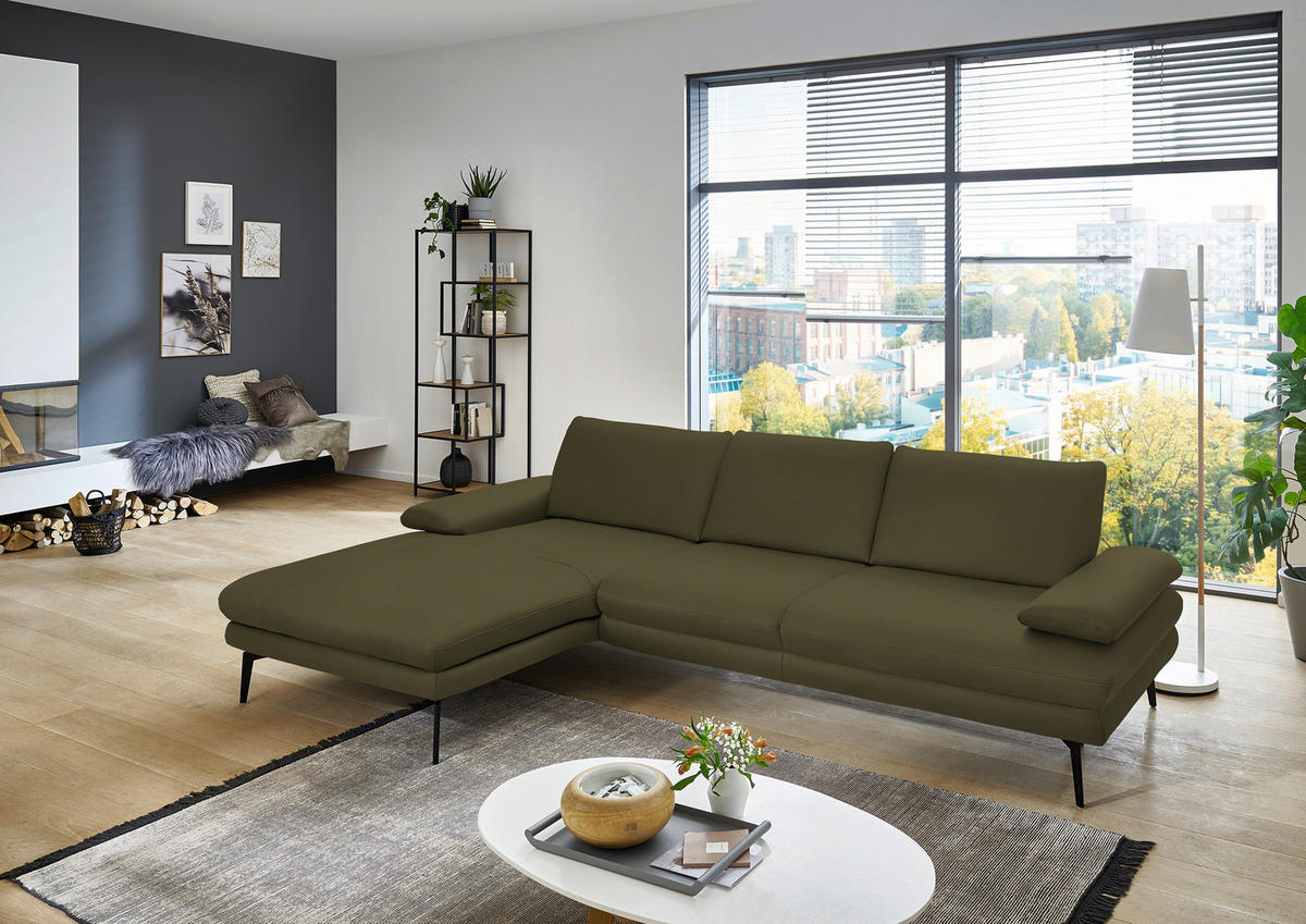 ECKSOFA in Echtleder Olivgrün  - Schwarz/Olivgrün, Design, Leder/Metall (180/310cm) - Dieter Knoll