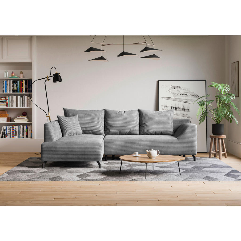 Thumbnail - Mid.you Eckschlafsofa, Hellgrau, Textil, 3-Sitzer, Füllung: Faserbällchen, Schaumstoffflocken,Faserbällchen, Schaumstoff...