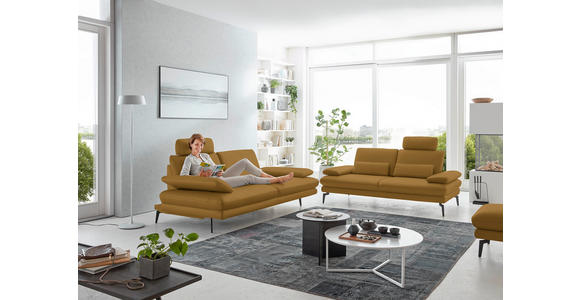 3-SITZER-SOFA in Leder Currygelb - Currygelb/Schwarz, Design, Leder/Metall (222/86/104cm) - Dieter Knoll