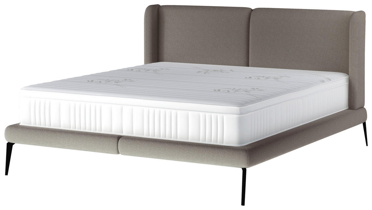 Polsterbett inkl. Matratze 180/200 cm  in Hellgrau  - Weiss/Creme, Modern, Textil/Metall (180/200cm) - Livetastic