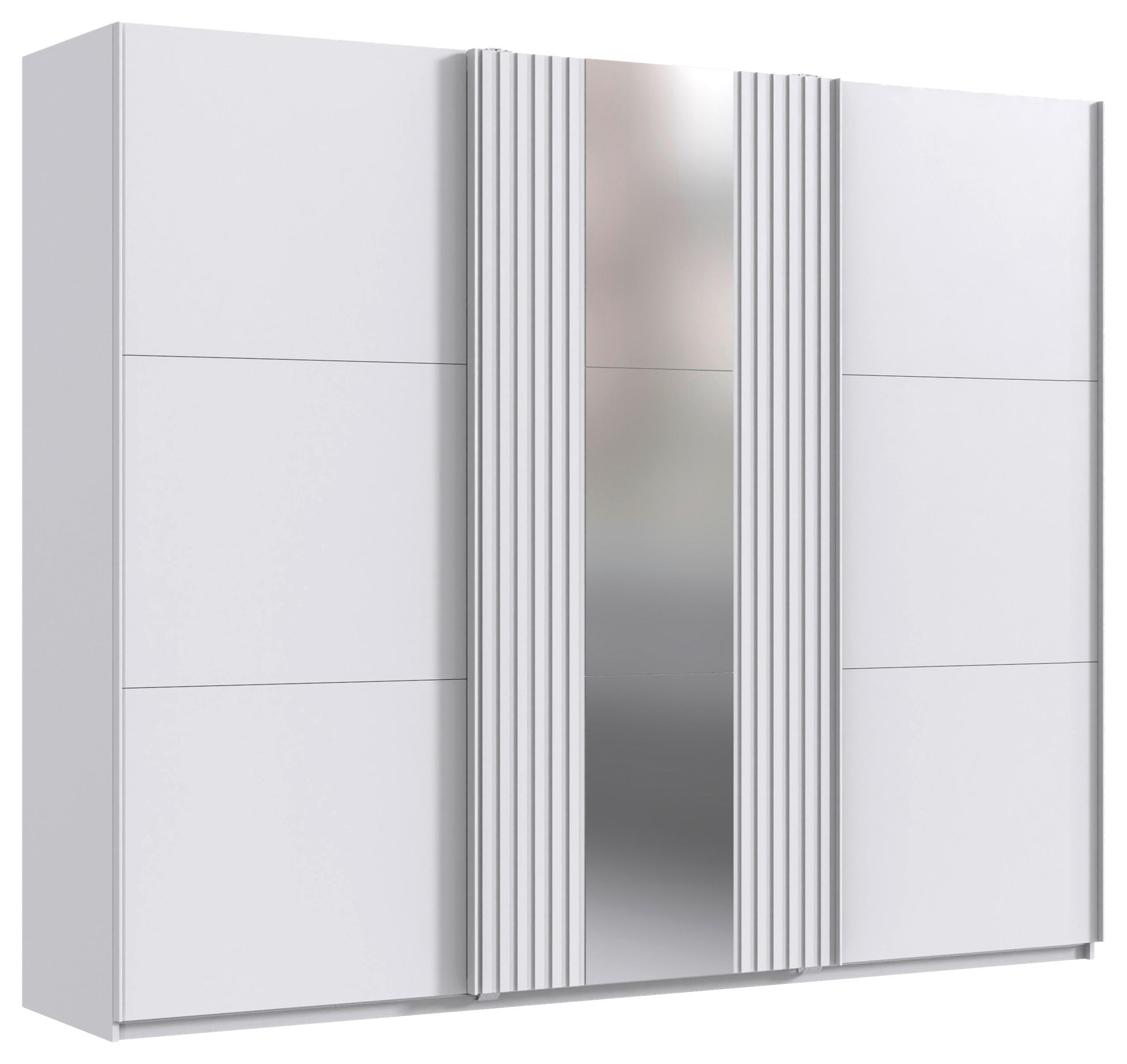 GARDEROB MED SKJUTDÖRRAR 250/216/65 cm 3-dörrar - vit, Trend, trämaterial/glas (250/216/65cm) - home24