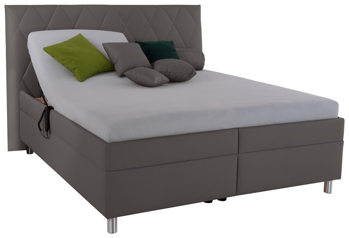 POLSTERBETT Matratze, gepolstertes Kopfteil, Lattenrost, Bettkasten 160/200 cm  in Grau  - Birkefarben/Silberfarben, KONVENTIONELL, Holz/Textil (160/200cm) - Esposa