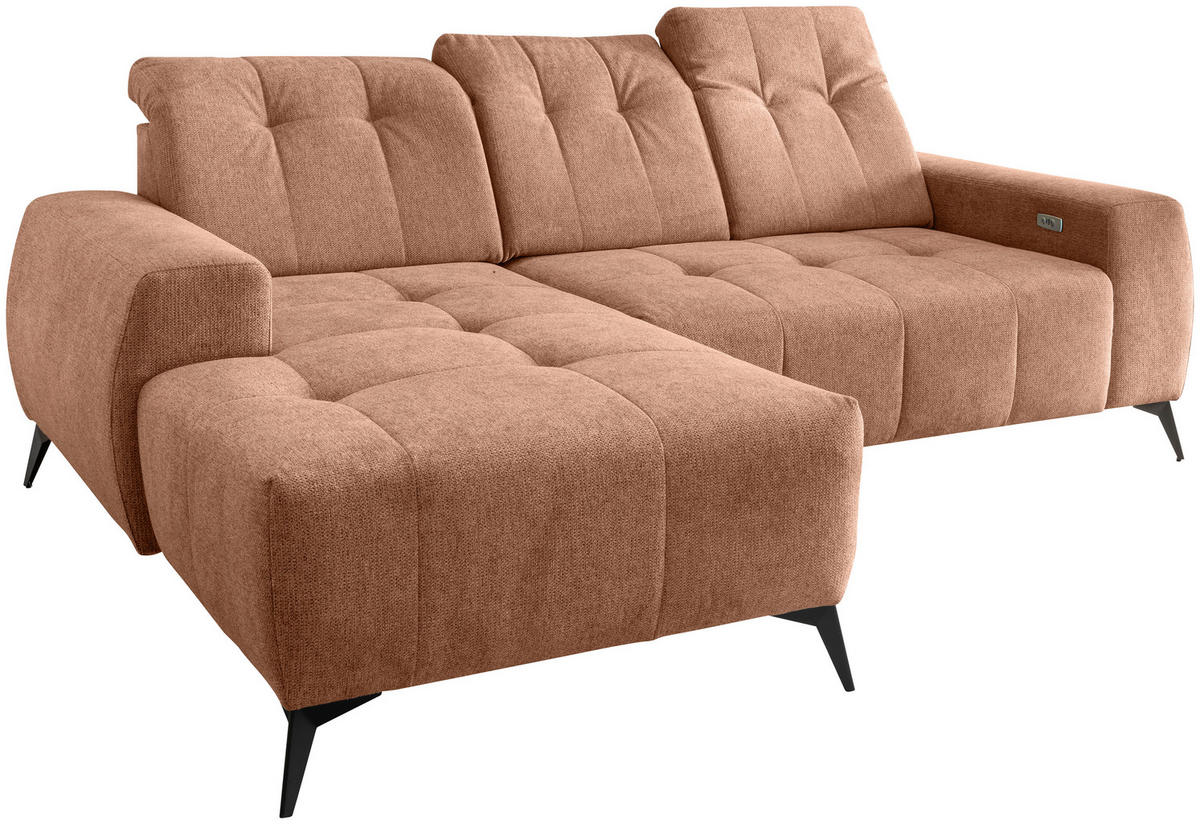 ECKSOFA Koralle Chenille  - Koralle/Schwarz, MODERN, Textil/Metall (180/258cm) - Livetastic