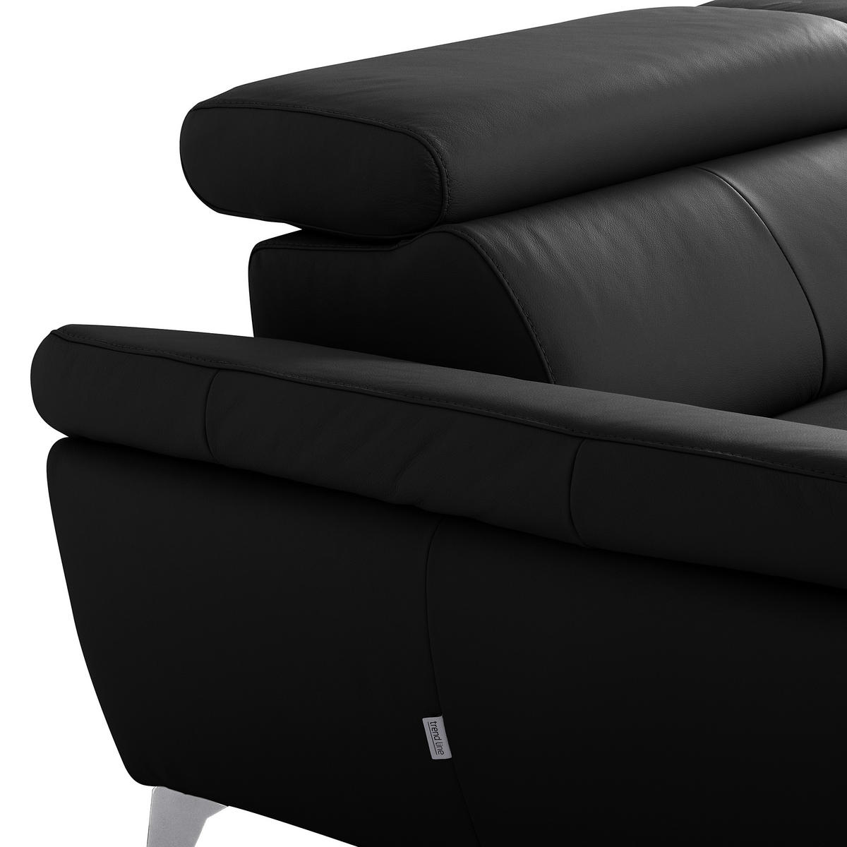 ECKSOFA Lederlook Echtleder Schwarz  - Chromfarben/Schwarz, Design, Leder/Textil (179/252cm) - Livetastic