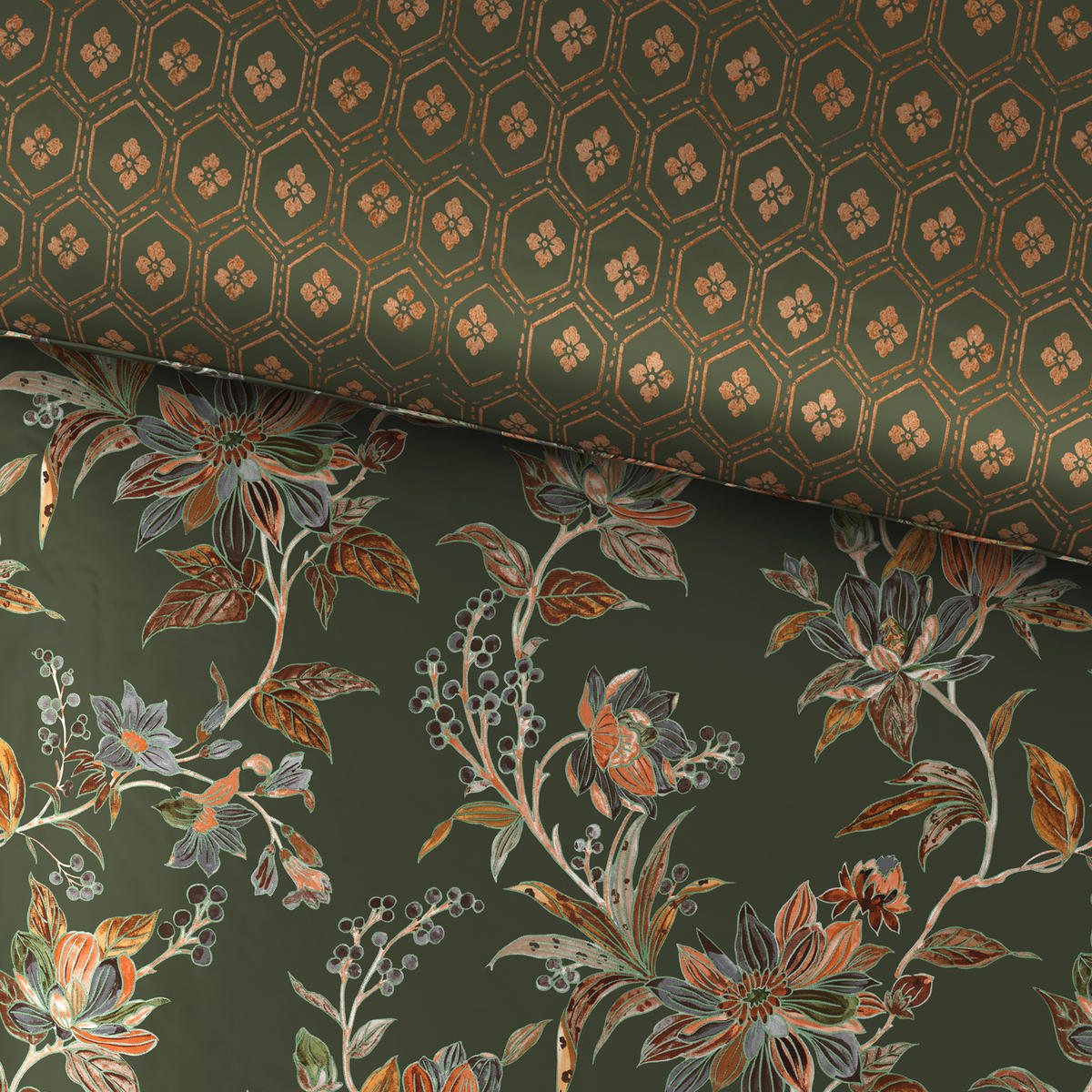OBOJESTRANSKA POSTELJNINA GEMMA 140/200 cm saten zelena  - zelena, Konvencionalno, tekstil (140/200cm) - Esposa