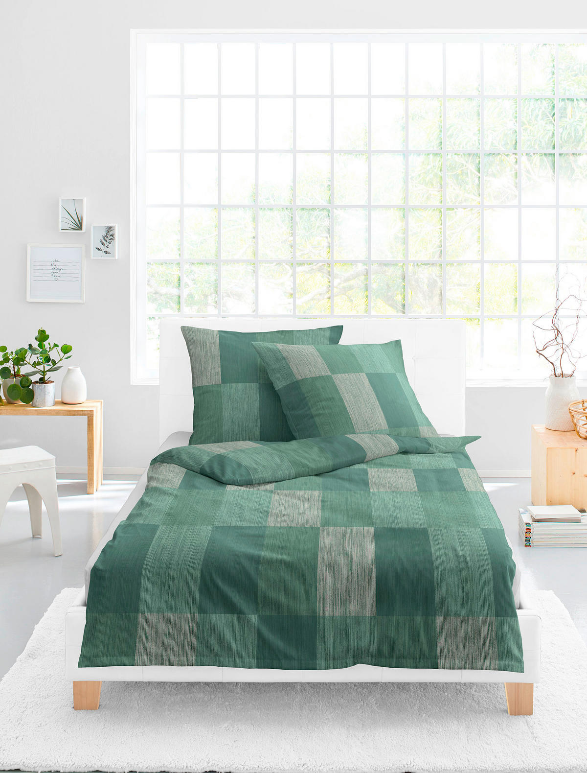 BETTWÄSCHE 2-teilig Makosatin 135/200 cm  - Grün, Design, Textil (135/200cm) - Bierbaum