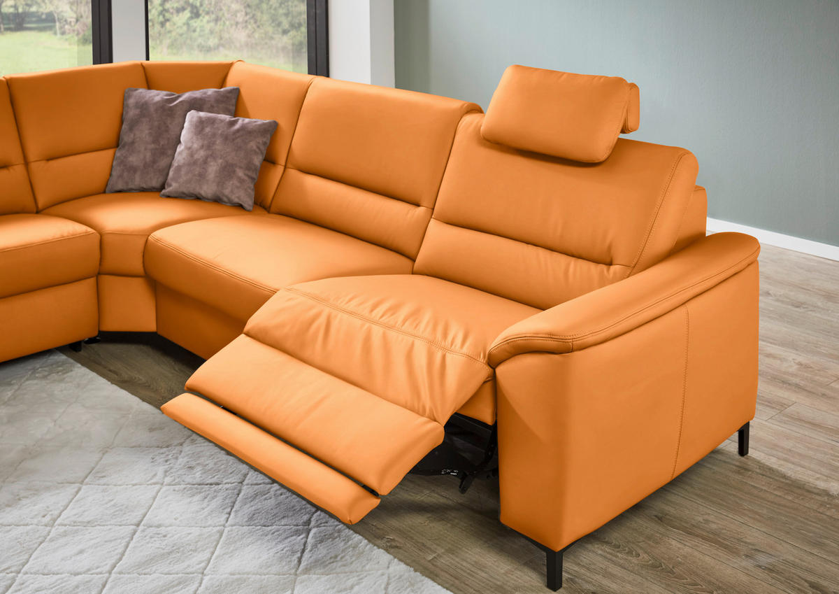 ECKSOFA  in Echtleder Currygelb  249/290 cm  - Currygelb/Schwarz, KONVENTIONELL, Leder/Metall (249/290cm) - Beldomo Premium
