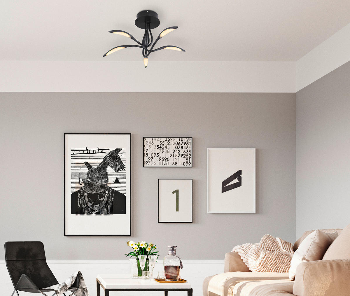 STROPNA LED-SVETILKA  Kaela //3000 K/230 V/ - črna/bela, Design, kovina/umetna masa (68/33cm) - Globo