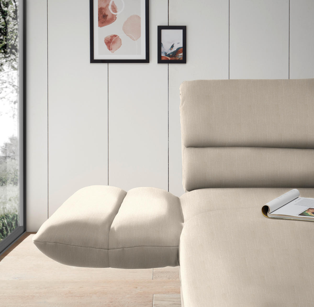 ECKSOFA in Flachgewebe Magnolie  - Magnolie/Schwarz, Design, Textil/Metall (176-217/279-327cm) - Dieter Knoll