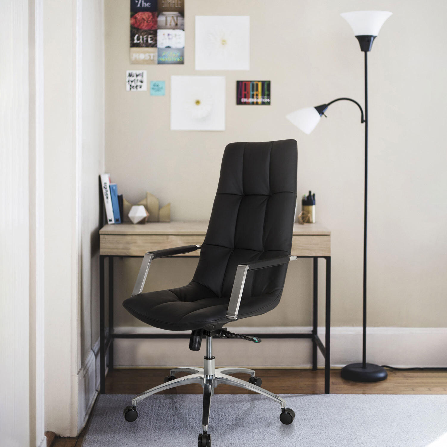 DREHSTUHL Schwarz  - Silberfarben/Schwarz, MODERN, Leder/Kunststoff (58/115/74cm) - MID.YOU