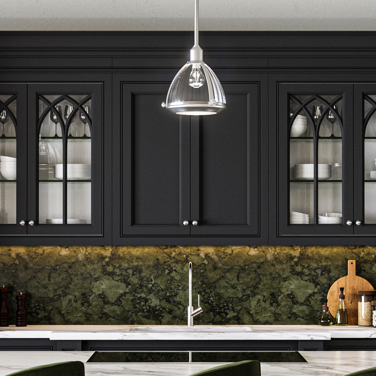 HÄNGLAMPA Elstead Elroy 24.8/46.6 cm  - nickelfärgad, Klassisk, metall/glas (24.8/46.6cm) - Elstead Lighting