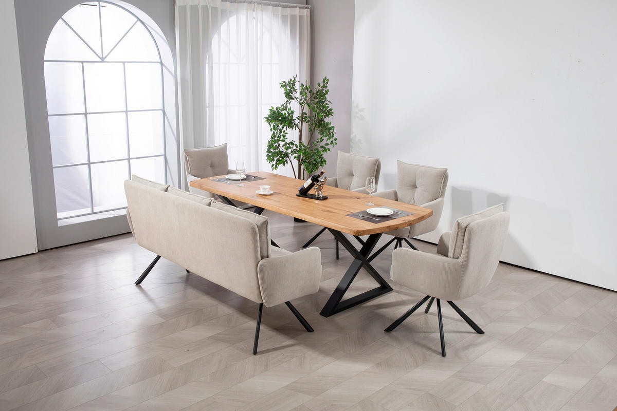 SITZBANK 180/93/67 cm Cord Beige Metall  - Beige/Schwarz, Design, Textil/Metall (180/93/67cm) - Novel
