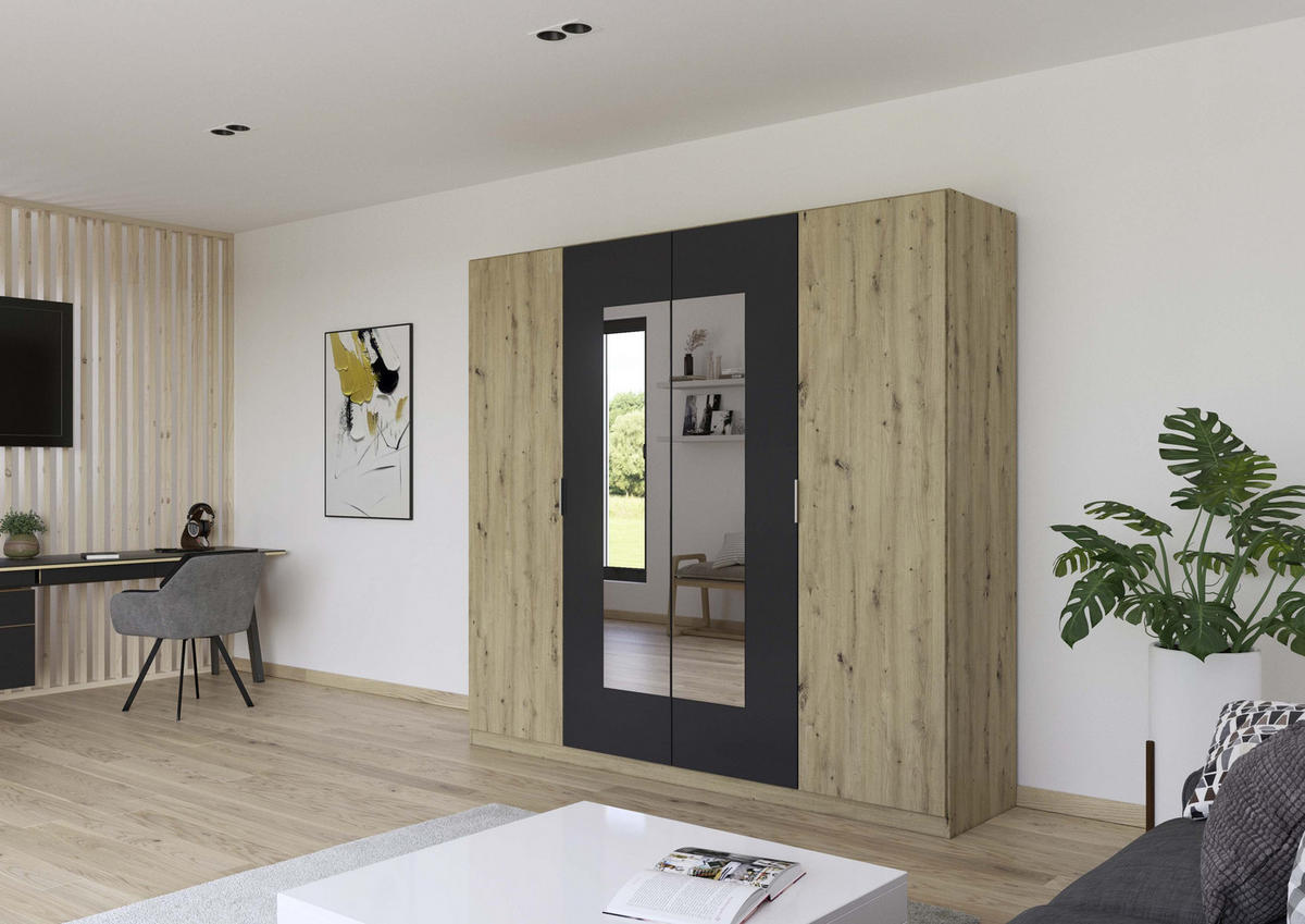 DREHTÜRENSCHRANK in Dunkelgrau, Eiche Artisan  - Dunkelgrau/Alufarben, Design, Glas/Holzwerkstoff (226/210/54cm) - Boxxx