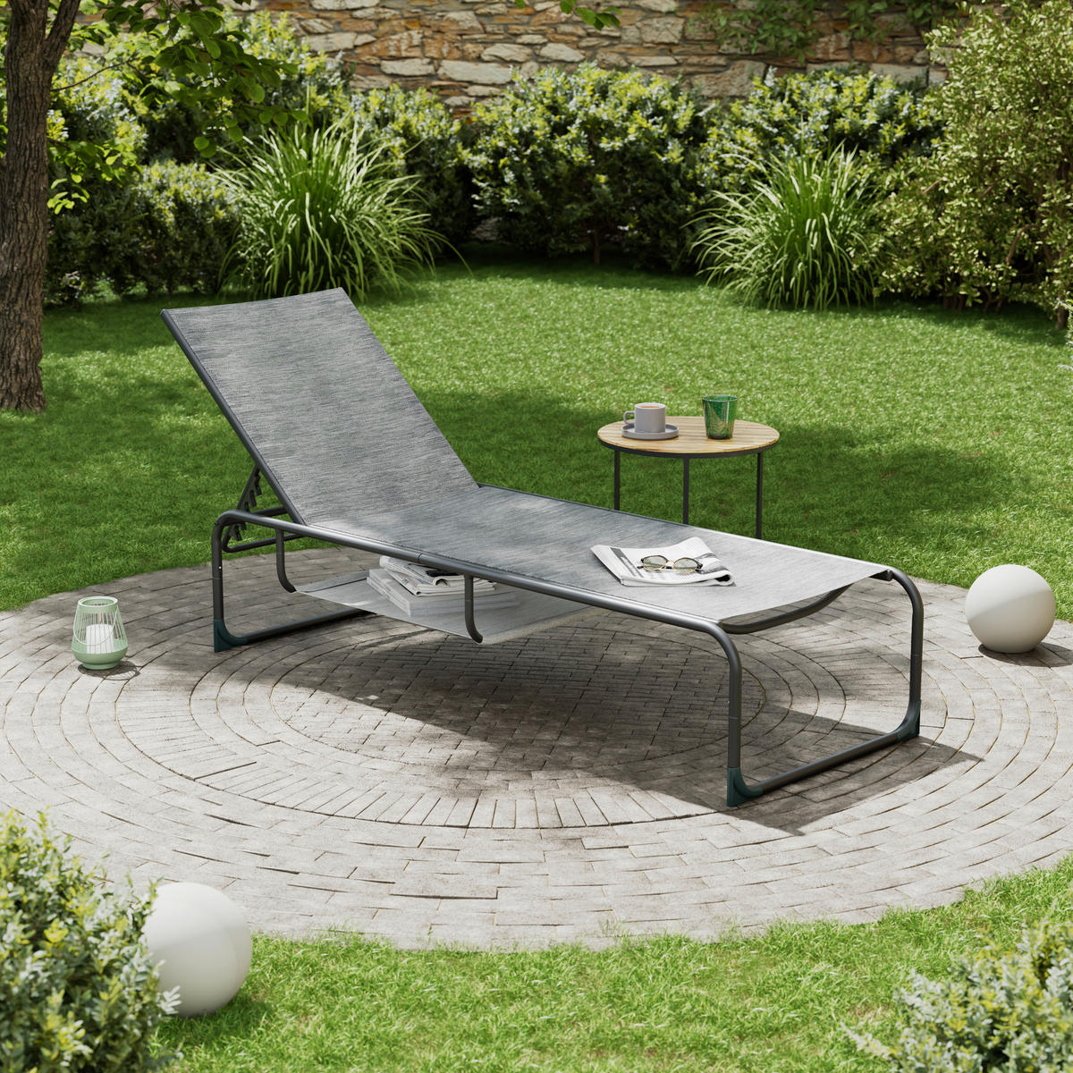 ZAHRADNÍ LEHÁTKO kov, textil - šedá/antracitová, Moderní, kov/textil (196/35/64cm) - Ambia Garden