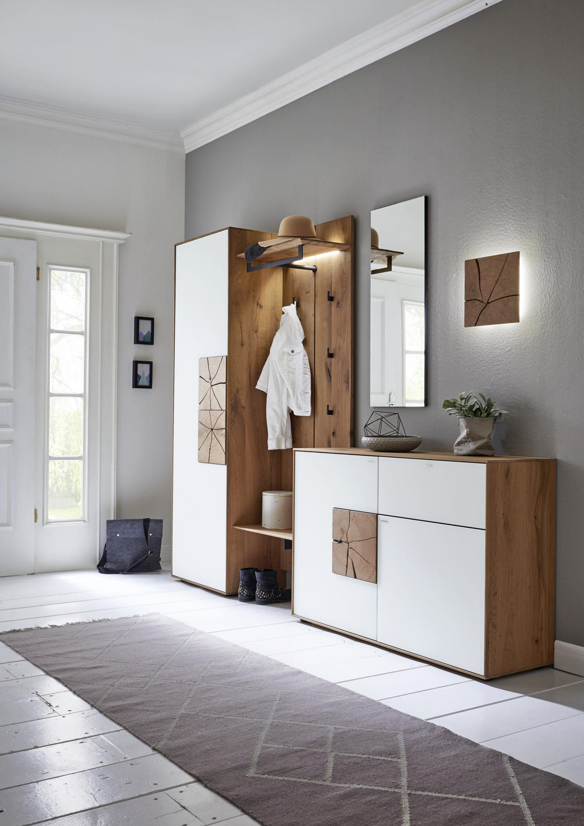 GARDEROBE 5-teilig  in  - Eichefarben/Weiß, Design, Glas/Holz - Valdera