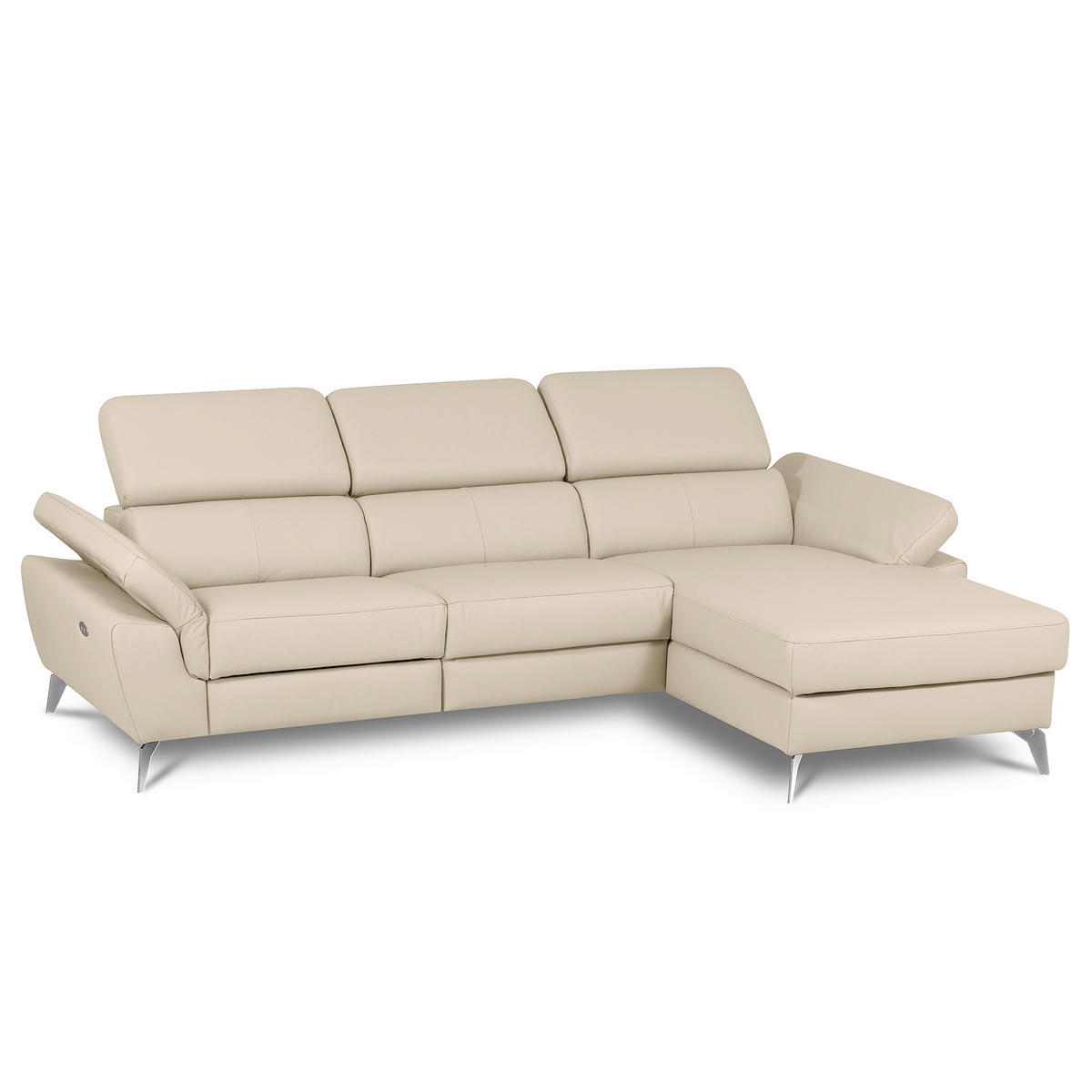 ECKSOFA Lederlook Echtleder Grau  - Chromfarben/Grau, Design, Leder/Textil (252/179cm) - Livetastic