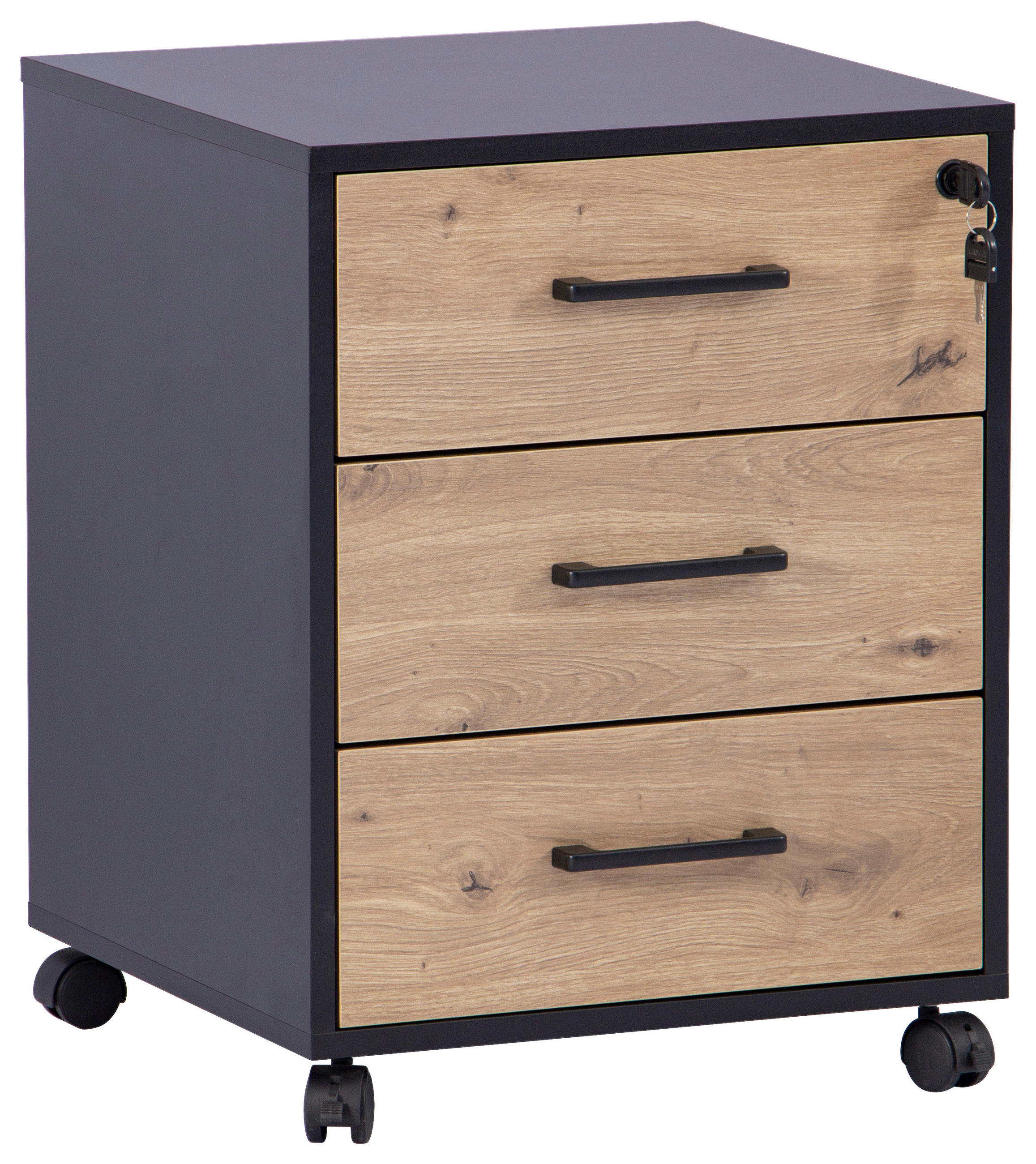 ROLLCONTAINER Schwarz, Eiche Artisan  - Schwarz/Eiche Artisan, MODERN, Holzwerkstoff/Kunststoff (43/56/42cm) - Livetastic